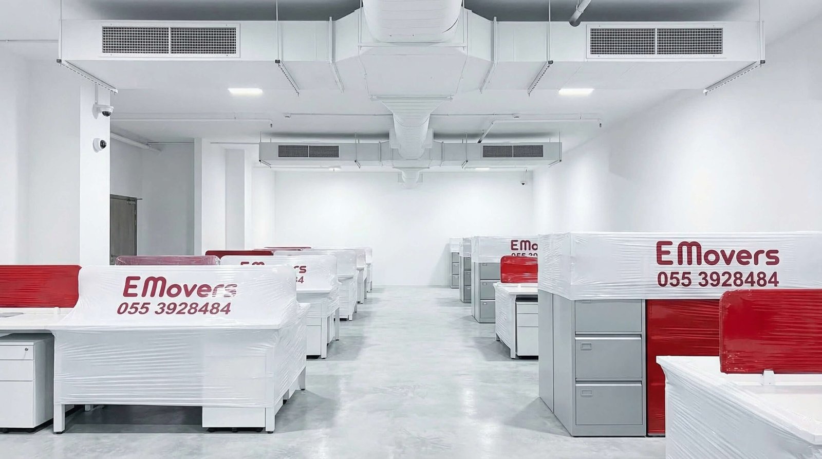 Professional office movers at work